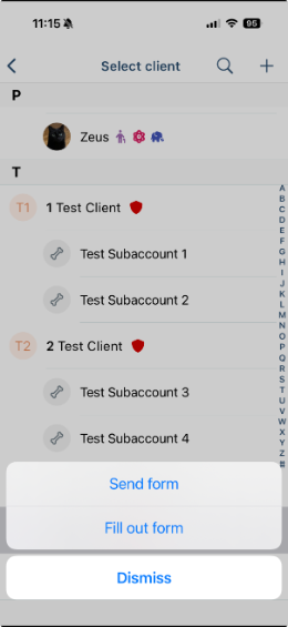 Send form menu